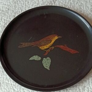 Decorative Bird Plate Or Tray, Hand Inlaid, From Couroc Products 10.5 Inches